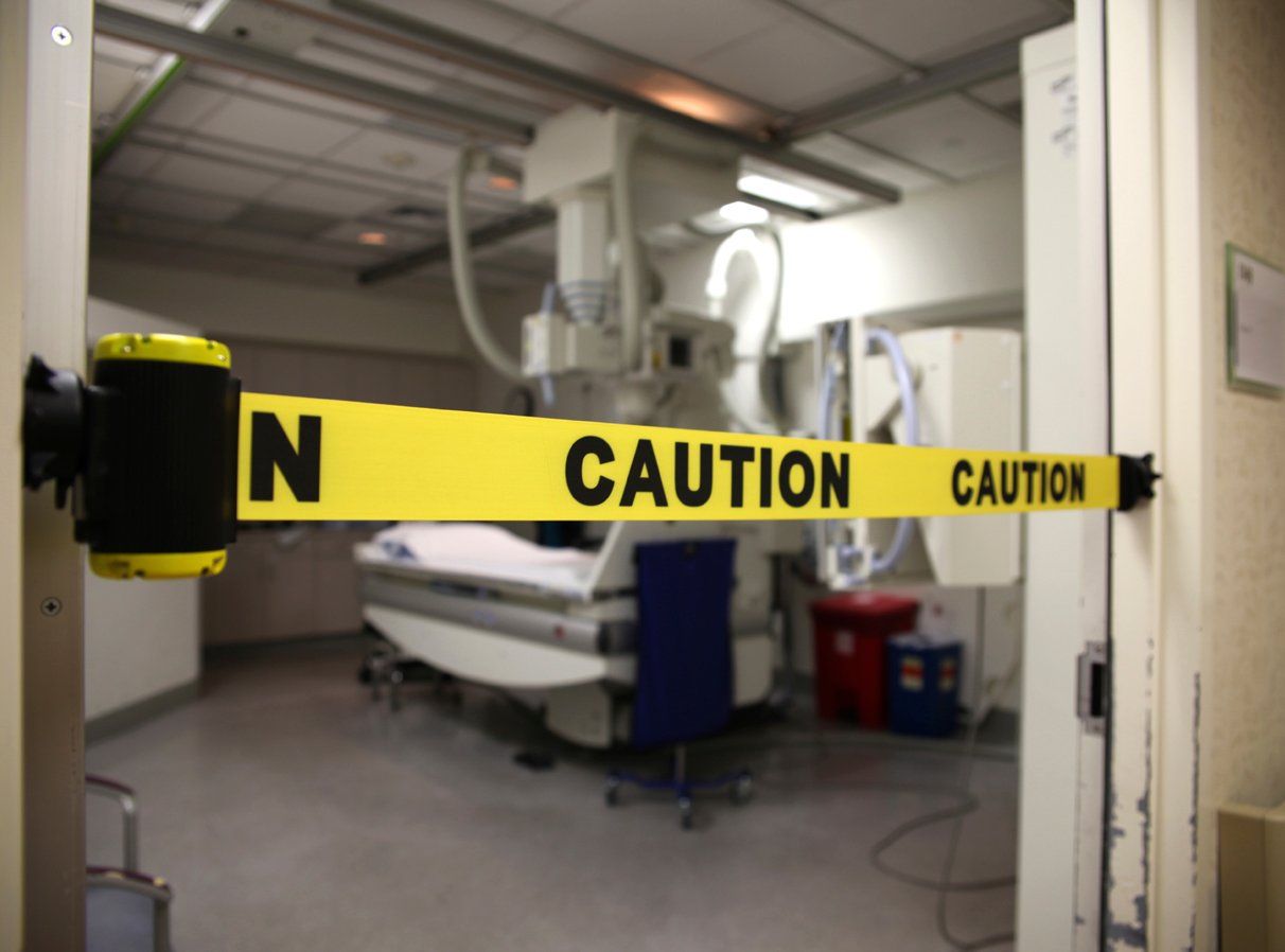 image of caution barrier in hospital