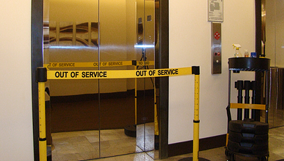 image of safety barrier blocking broken elevator